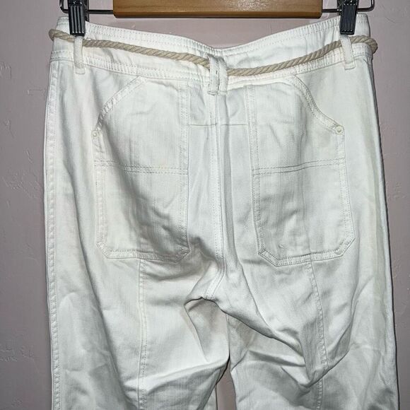 ANTHROPOLOGIE White Canvas Denim High Rise Belted Straight Crop Jeans 25 - Picture 7 of 7